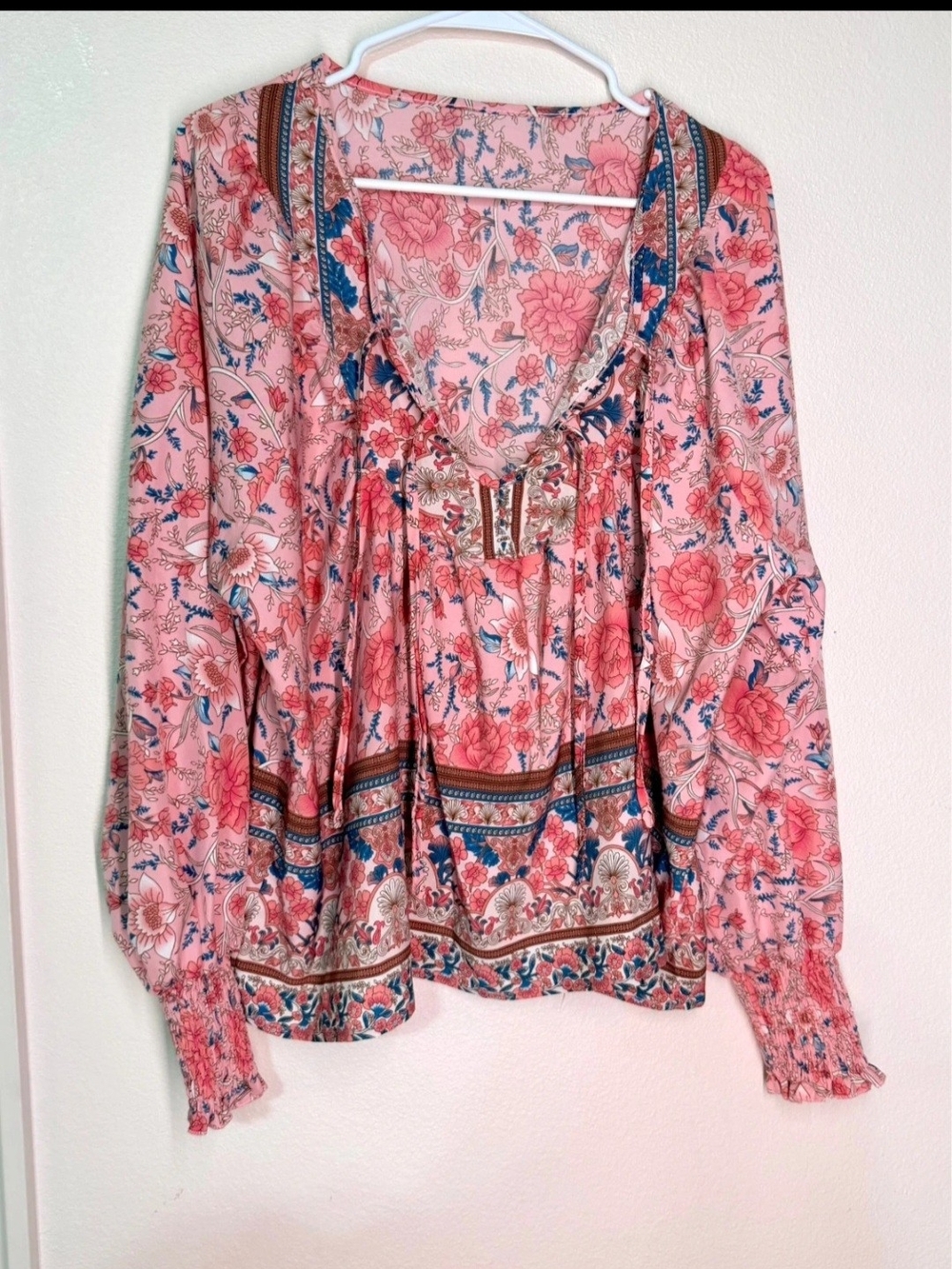 Women's Pink Floral Peasant Blouse
